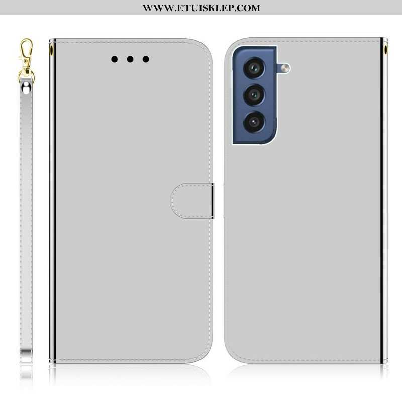 Skórzany Futerał do Samsung Galaxy S21 FE Osłona Lusterka Ze Sztucznej Skóry